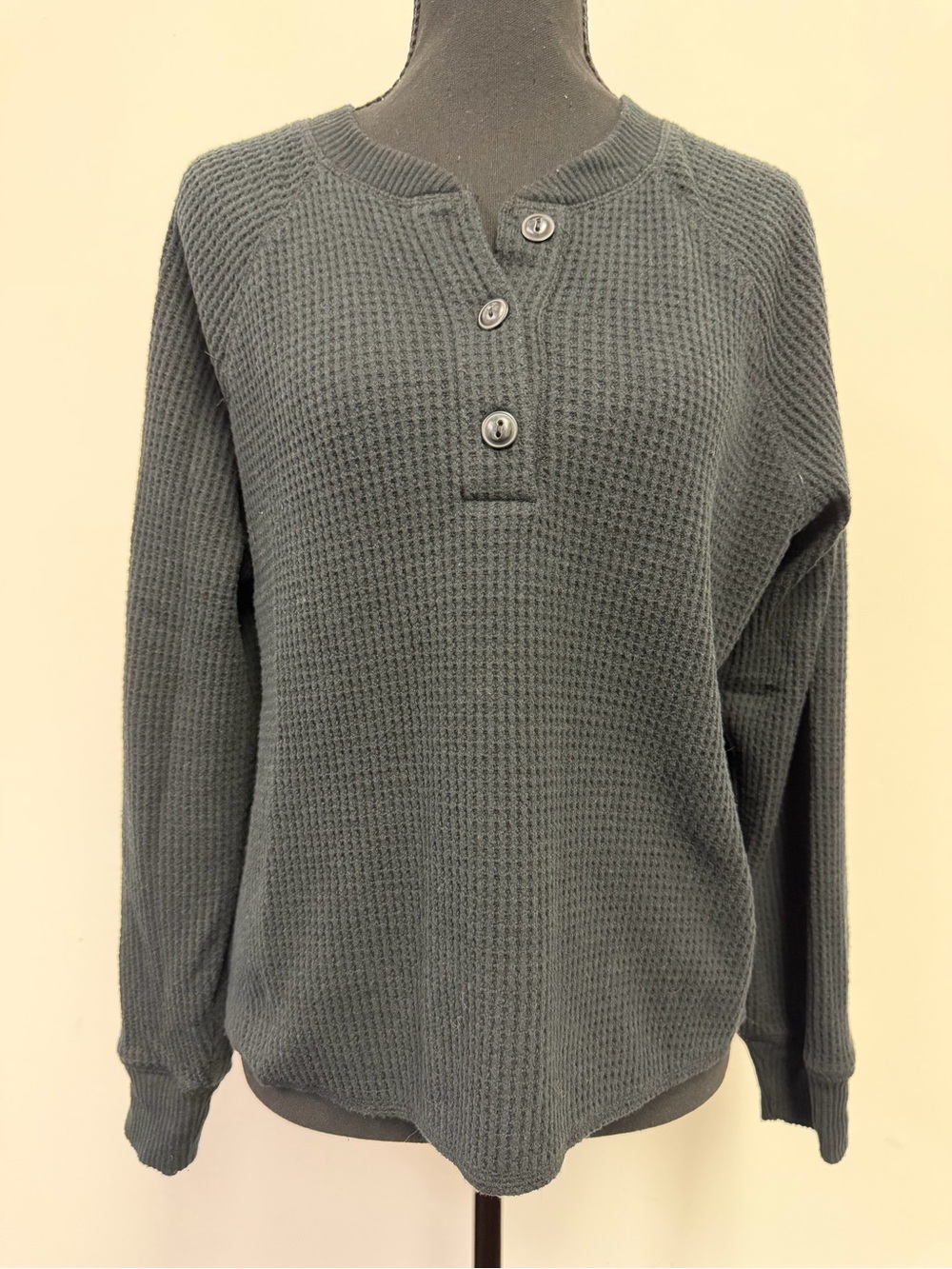 Old Navy Black Waffle Henley Sweater